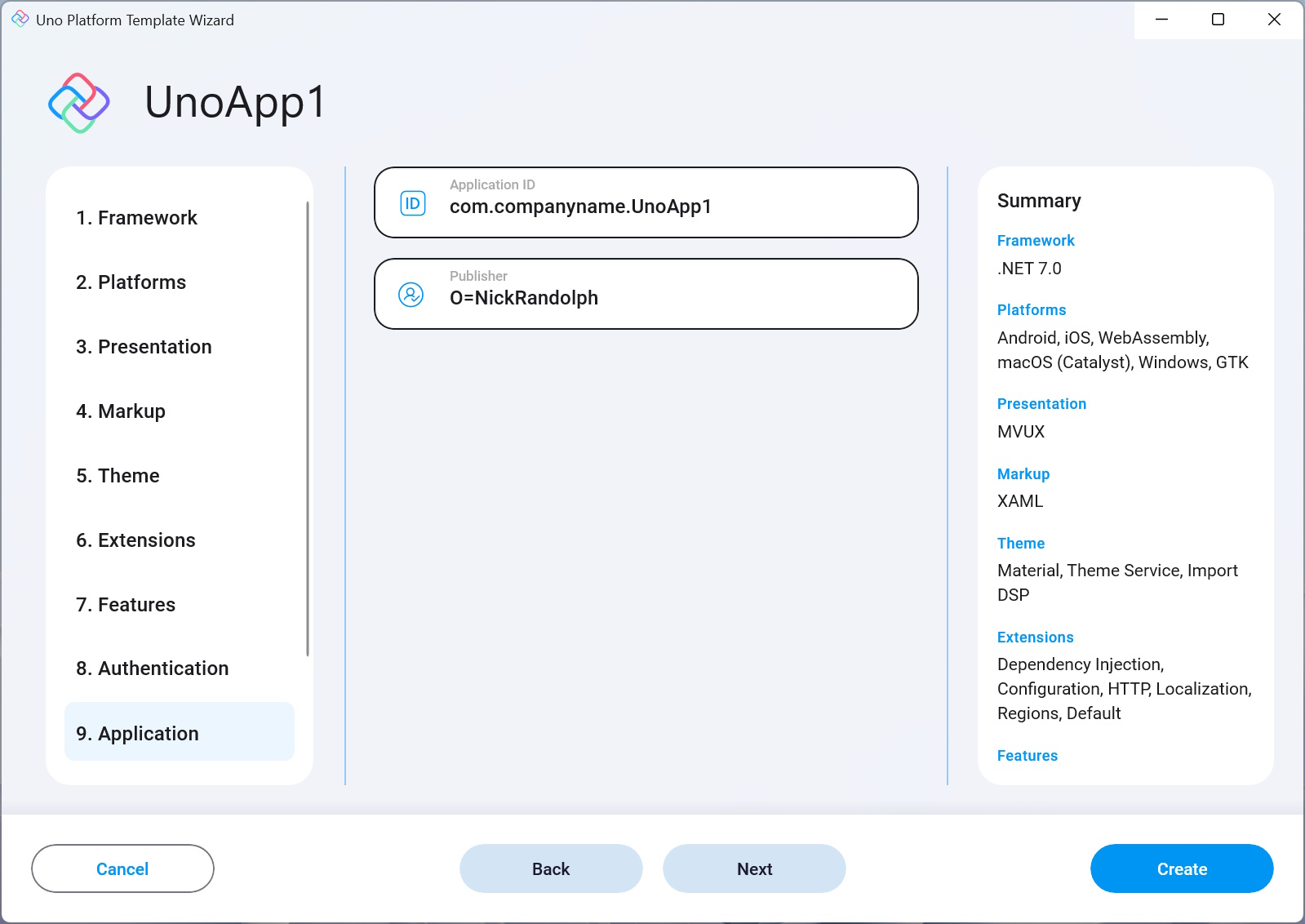 Application setting in the wizard