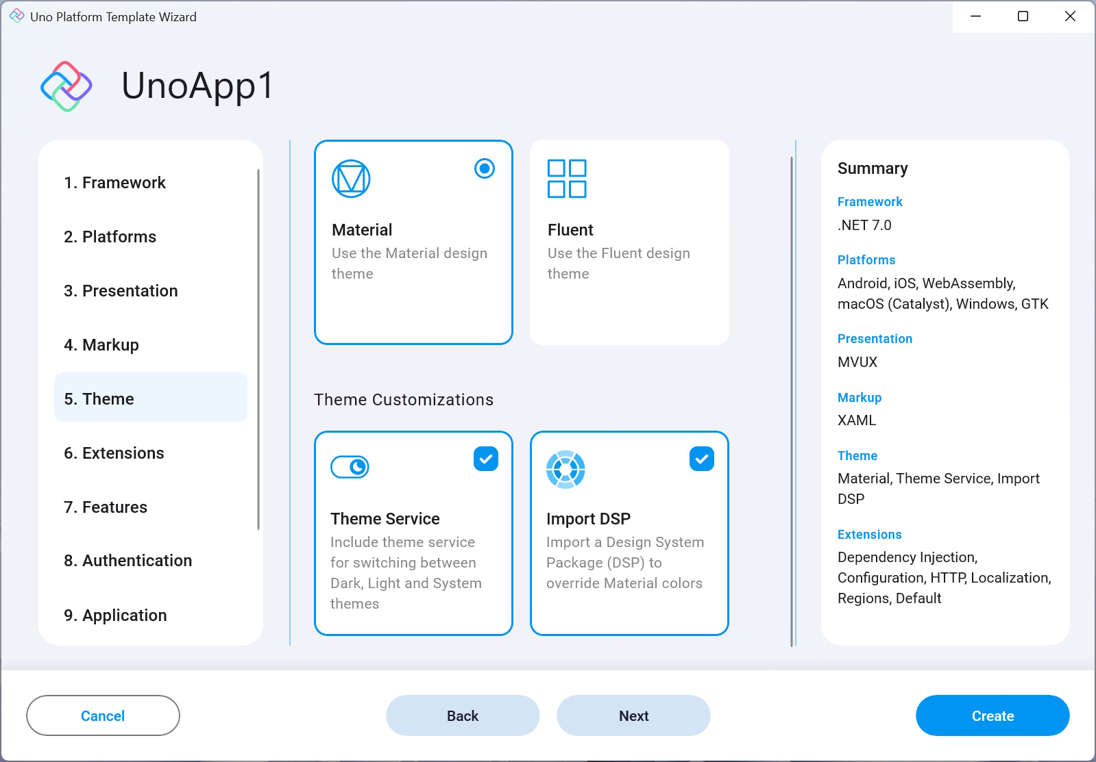 Themes tab in the wizard