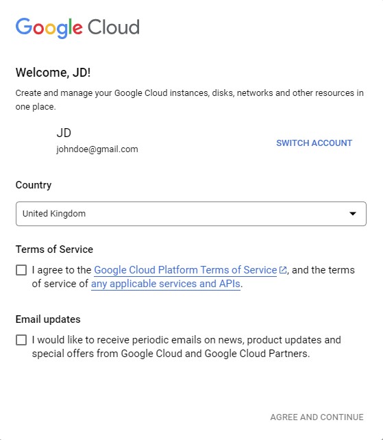 Google Console getting started popup