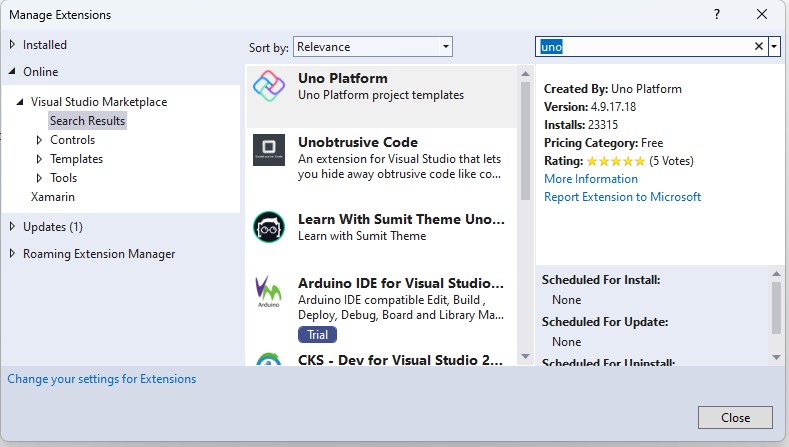Visual Studio extensions Manager