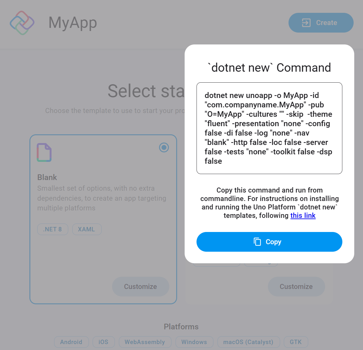 A screen showing the dotnet new command to create the new app