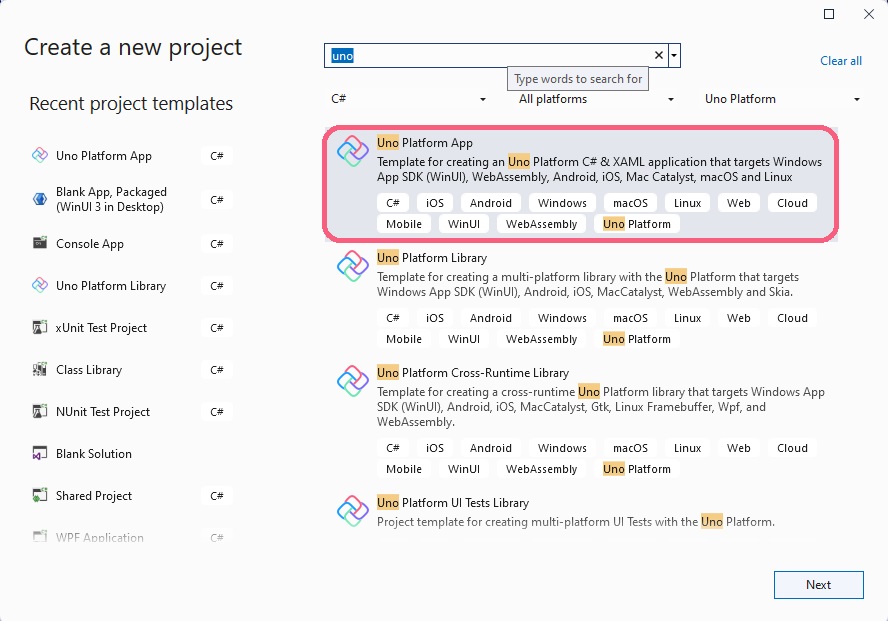 Visual Studio new project