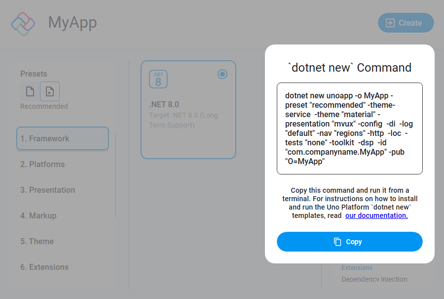 A screen showing the dotnet new command to create the new app