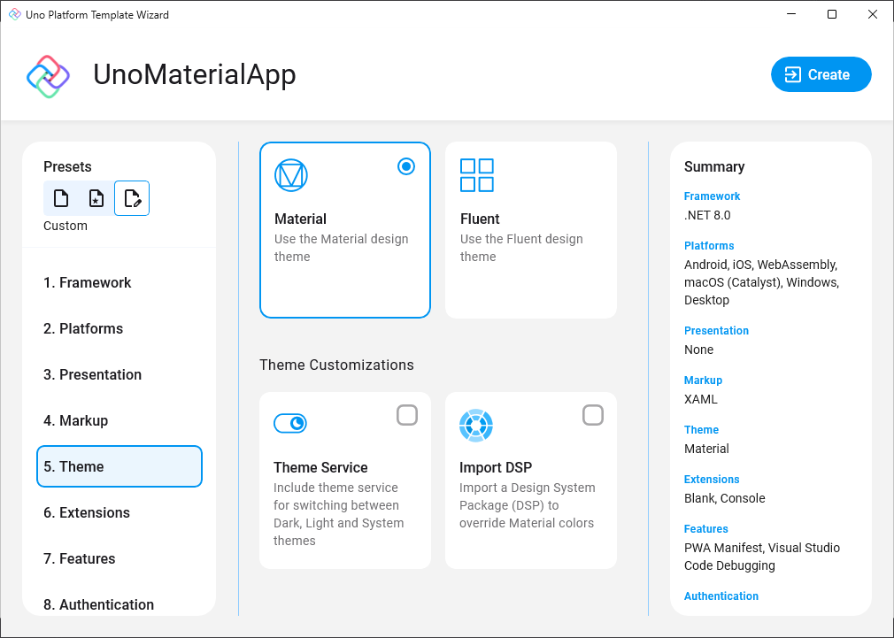 Material selection in Wizard