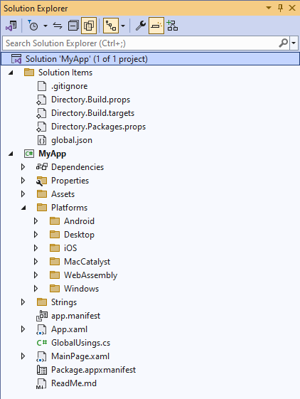 Uno Platform solution structure