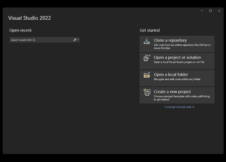 Creating a new project in Visual Studio