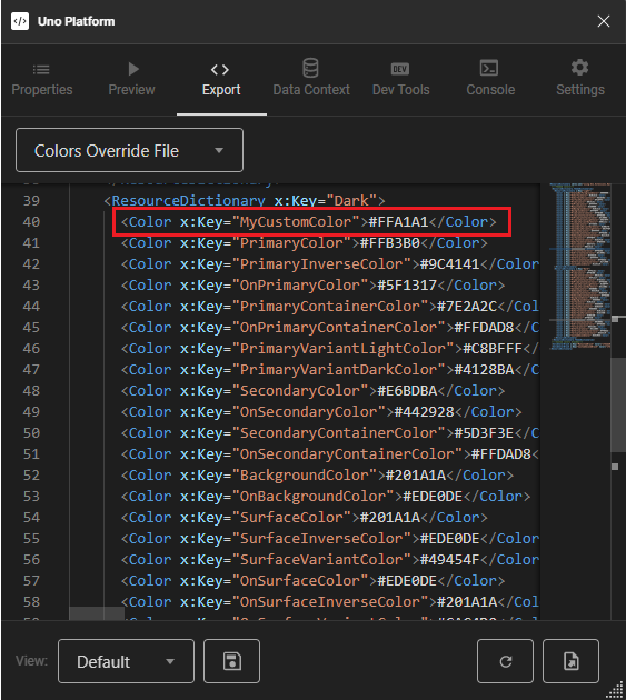 export custom color