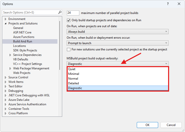 MSBuild output verbosity drop-down