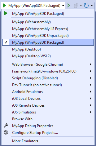 Visual Studio - Select the WinappSDK profile