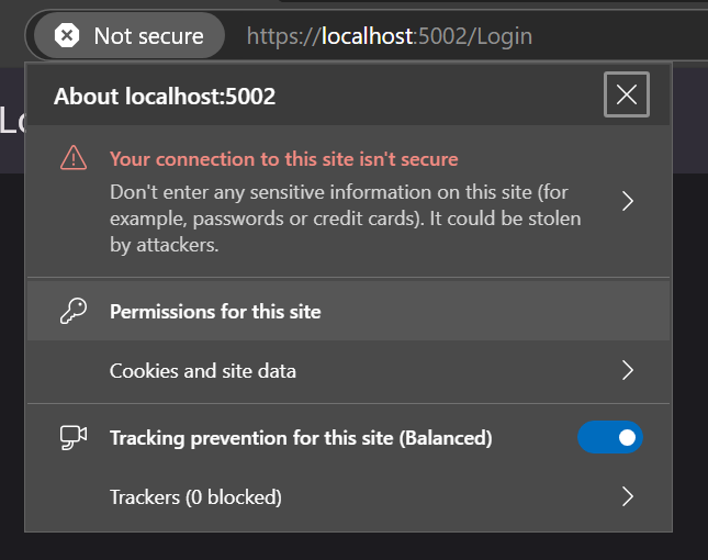 The security popup window with security options