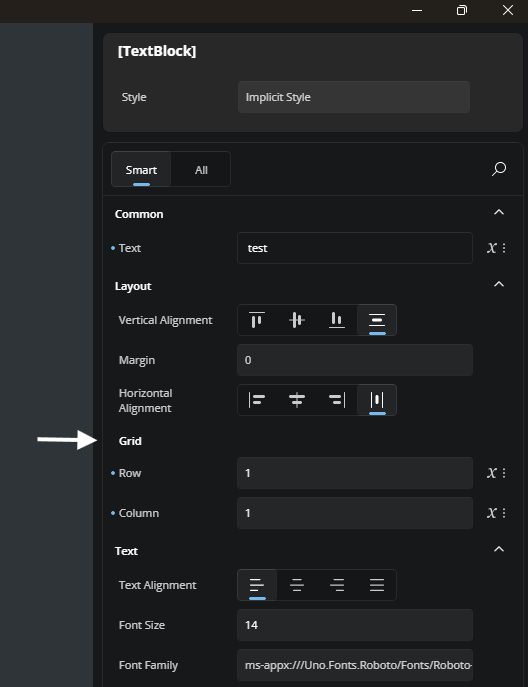 Attached properties in the Properties panel