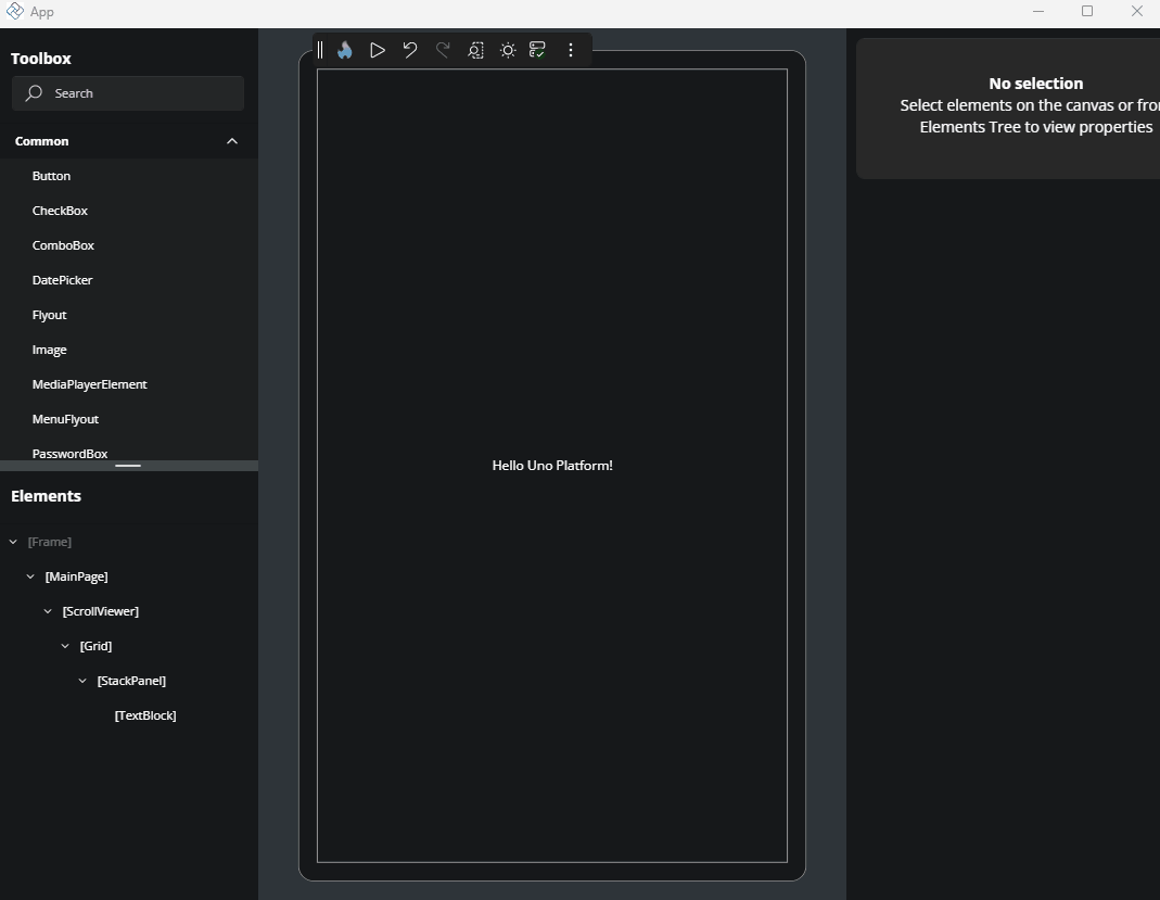 How to drag and drop an element from the Toolbox panel to the Canvas.