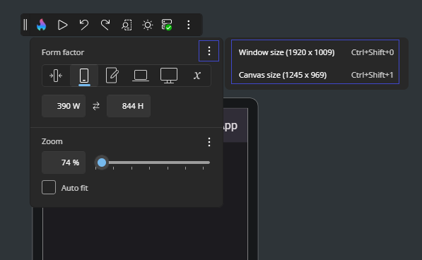 Designer Settings - Form Factor Shortcuts