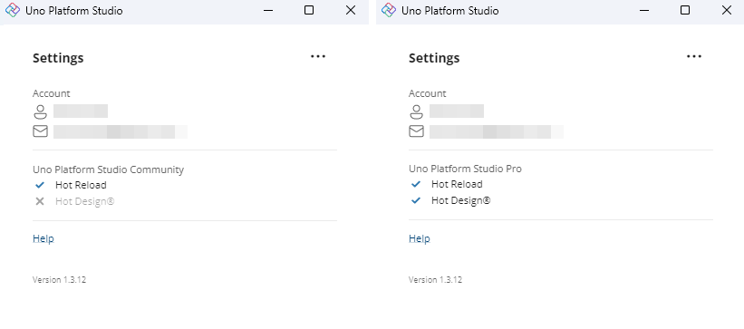 Uno Platform Studio window Community vs Pro