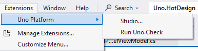 Visual Studio 2022 Menu