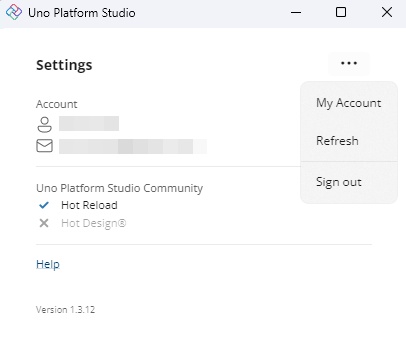 Uno Platform Studio window Menu