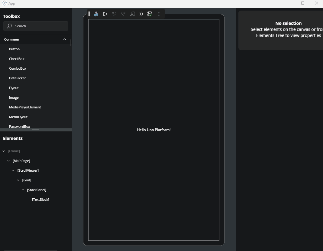 How to drag and drop a control from the Toolbox panel into the Elements panel.