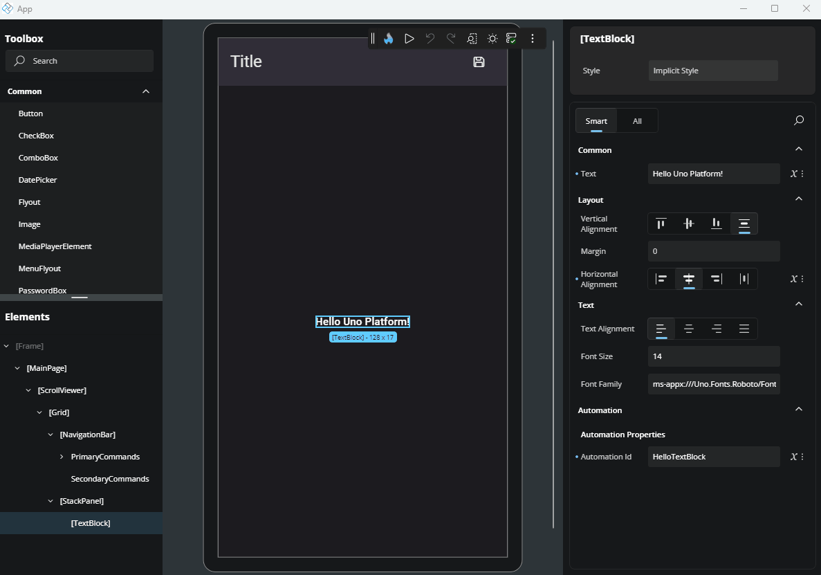 GIF showing how to set values on a text field on the Properties panel