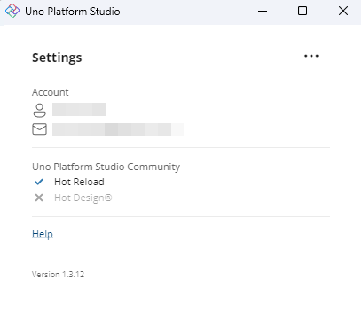 Uno Platform Studio window signed in