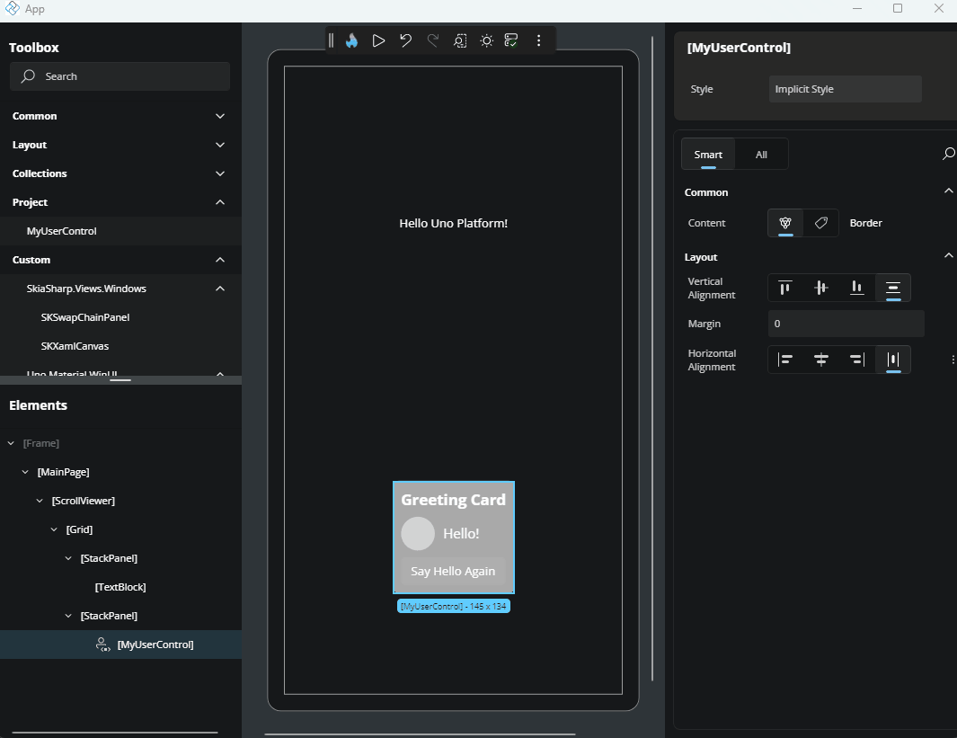 How to edit a UserControl from the Elements panel.