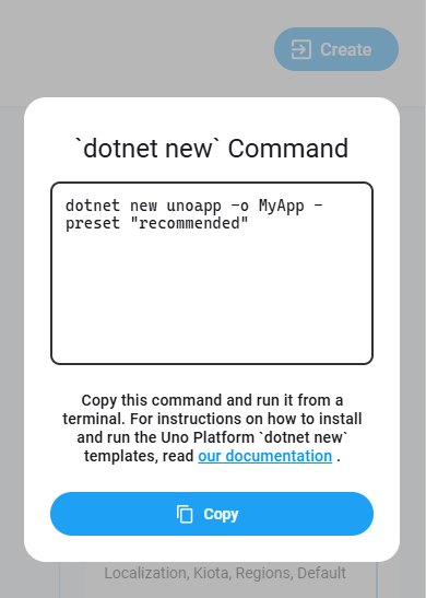 A screen showing the dotnet new command to create the new app