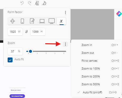 Designer Settings - Zoom Shortcuts