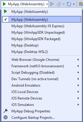 Visual Studio - Select the Wasm profile