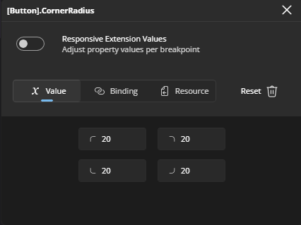 Properties Corner Radius Editor