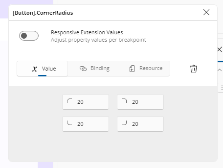 Properties Corner Radius Editor