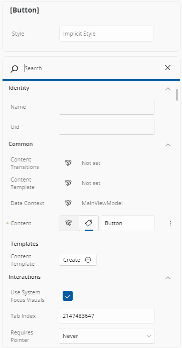 GIF showing how to Search for properties on the Properties panel
