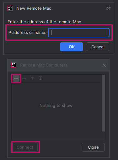 Rider Remote Mac Computers dialog