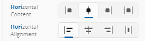 Properties Horizontal Alignment Editors